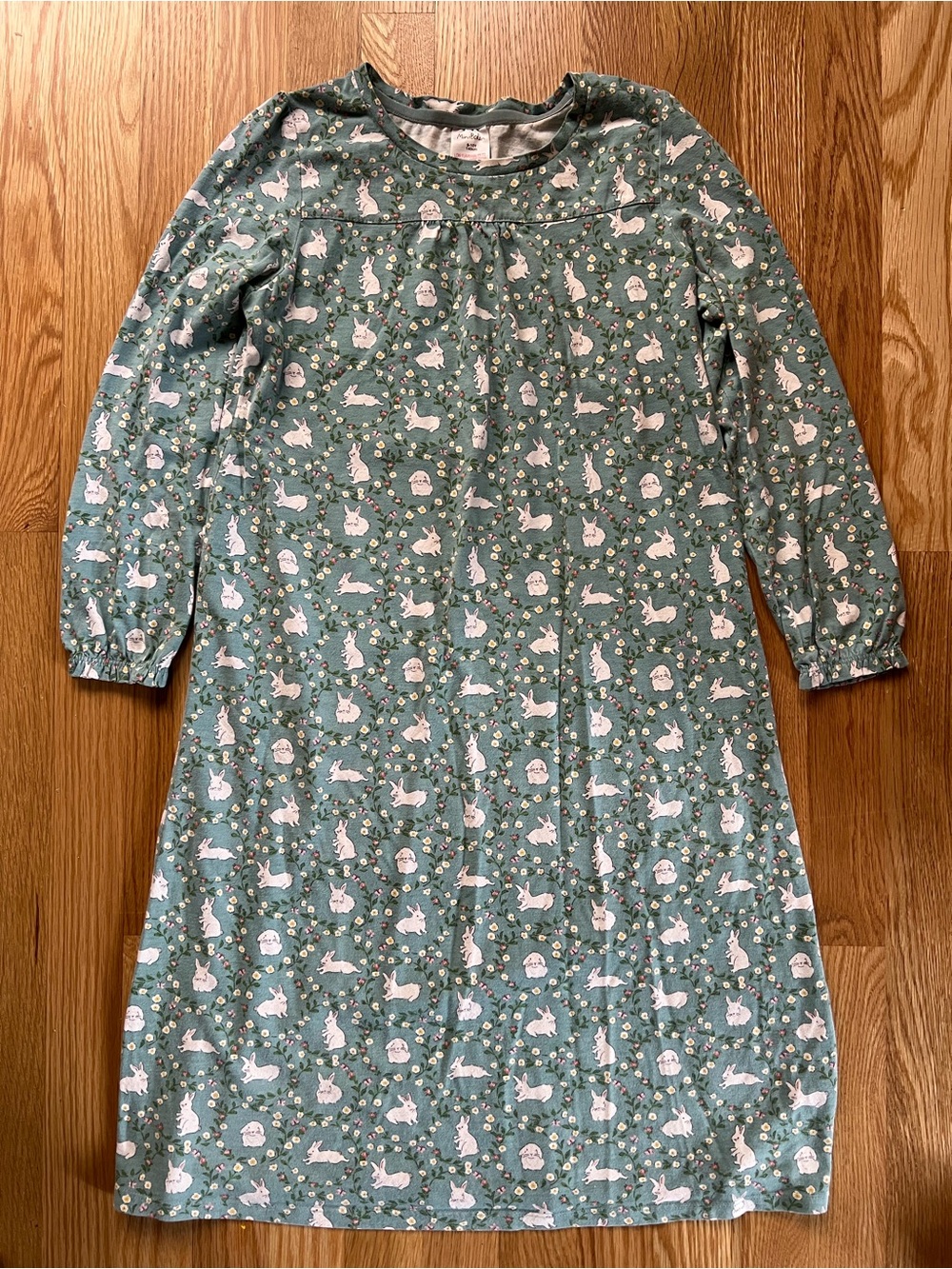 Mini Boden Girls Green Bunny Print Long Sleeve Nightgown (9-10Y)